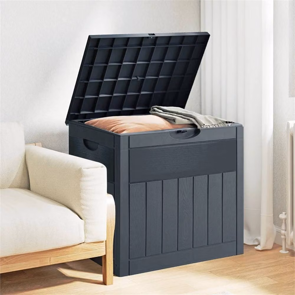 Kelvenix Large Outdoor Storage Box in Grey Wood Grain Plastic for Garden and Terrace – 4