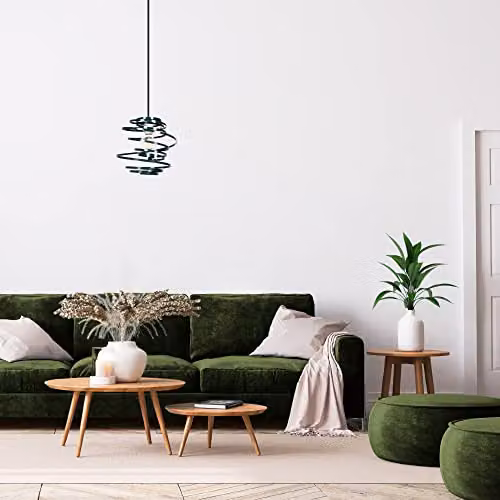 Happy Homewares Modern Metal Double Ribbon Spiral Swirl Ceiling Light Pendant Shade in Green, Diameter: 23 cm – 4