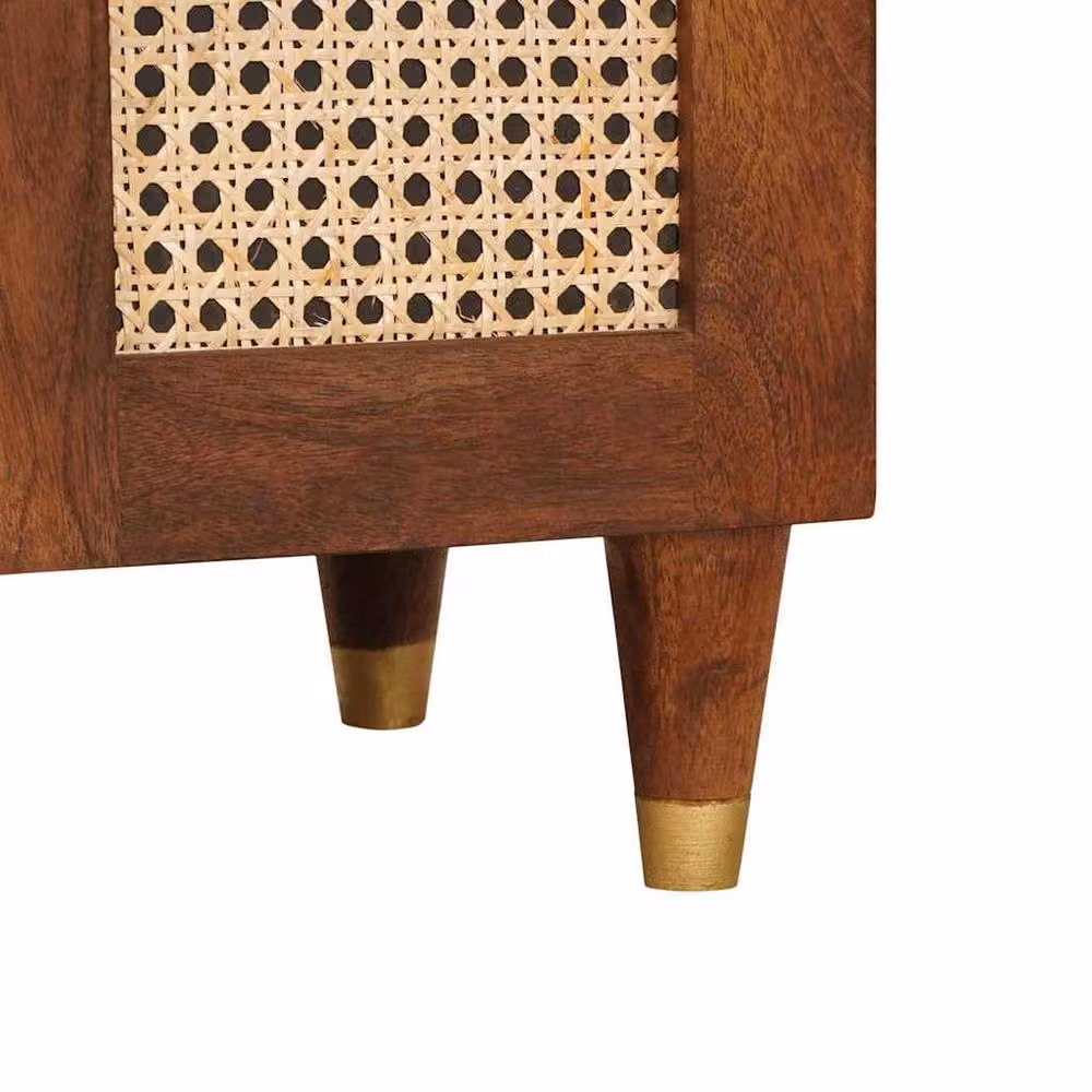 Berkfield Home Traditional Bedside Table with Drawer in Brown Cane and Solid Mango Wood – 6