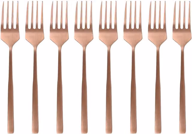 Argon Tableware Coated Stainless Steel Cake Forks in Black and Brown, Set of 8