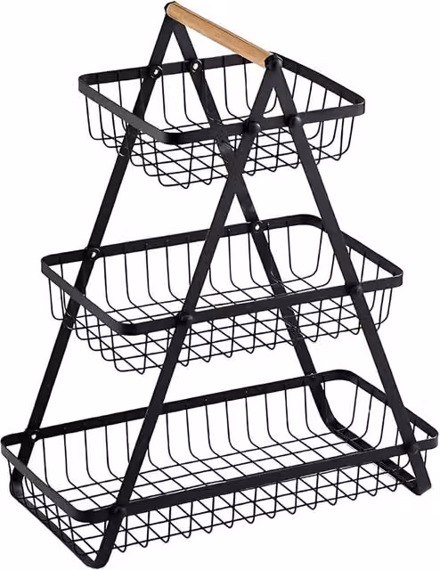VOGREX 3 Tier Metal Countertop Fruit, Vegetable and Bread Storage Rack in Black – 1