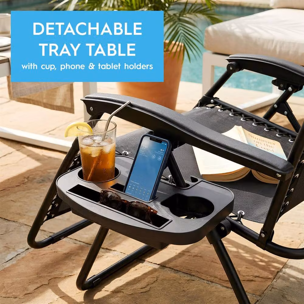 Harbour Housewares 2 Piece Zero Gravity Chair Set in Black – 5