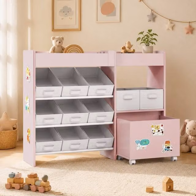 STILVORA Toy Storage Unit with 11 Bins and Cabinet in Pink – 1