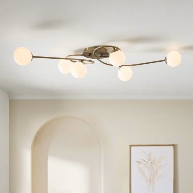 Pagazzi Jaymie 6-Light Semi-Flush Ceiling Light in Gold and White Brass and Glass
