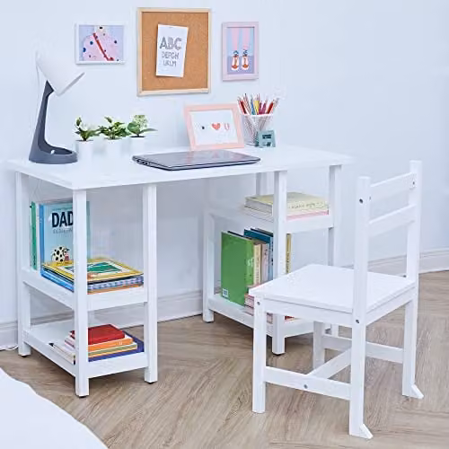 Teamson Kids Fantasy Fields Wooden Writing Desk and Chair Set with Shelves, White – 2