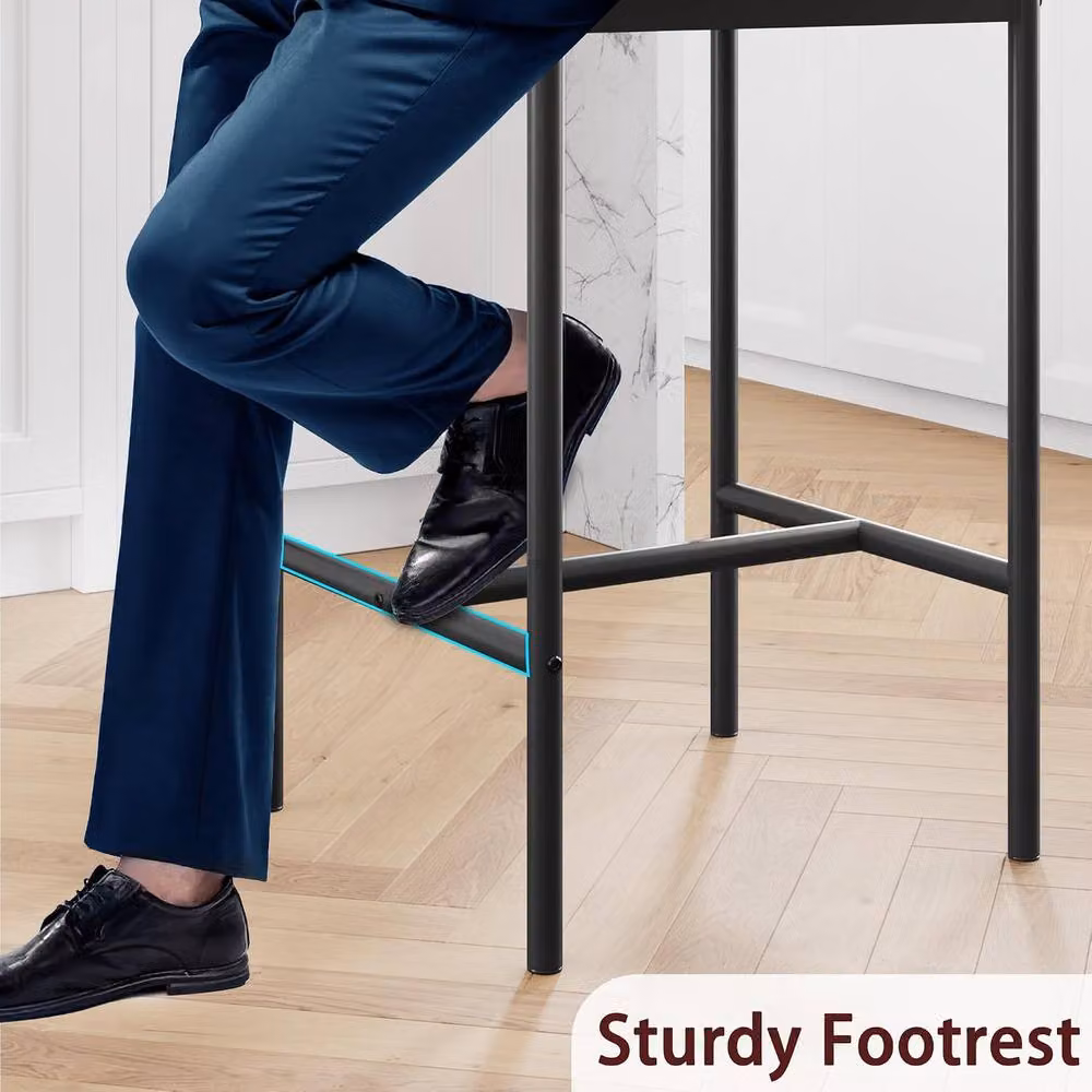 London Boutique Set of 2 Brown Upholstered Counter Height Bar Stools – 4
