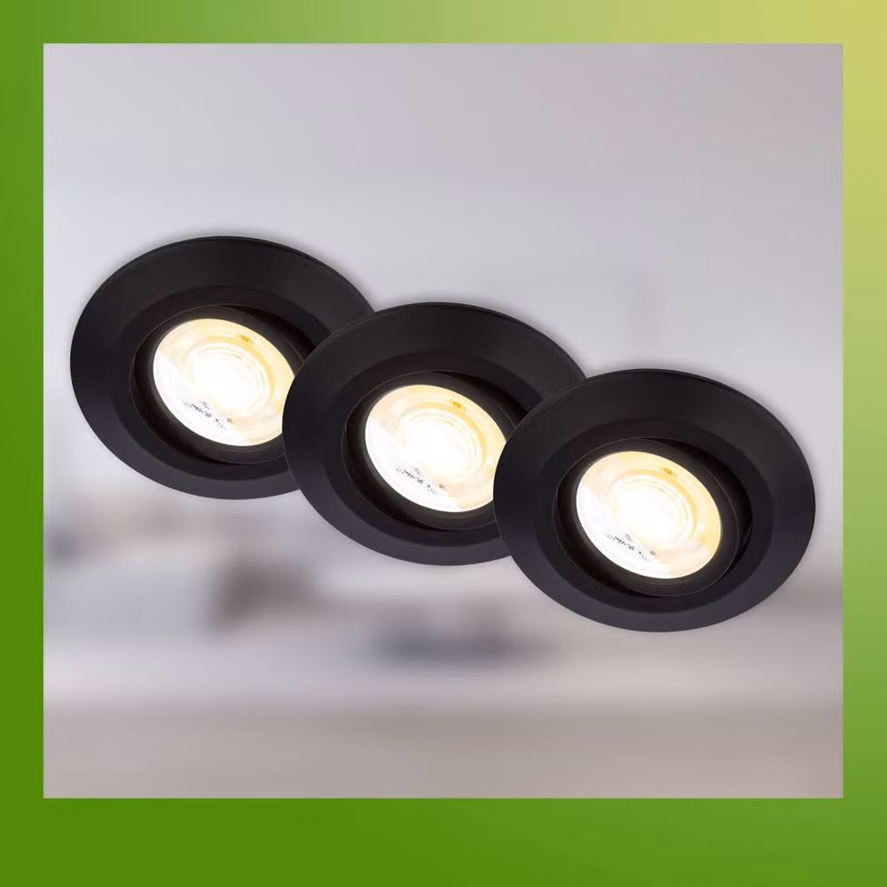 Briloner Set of 3 Dimmable CCT LED Recessed Downlights in Black, D: 90 mm, H: 24 mm – 5