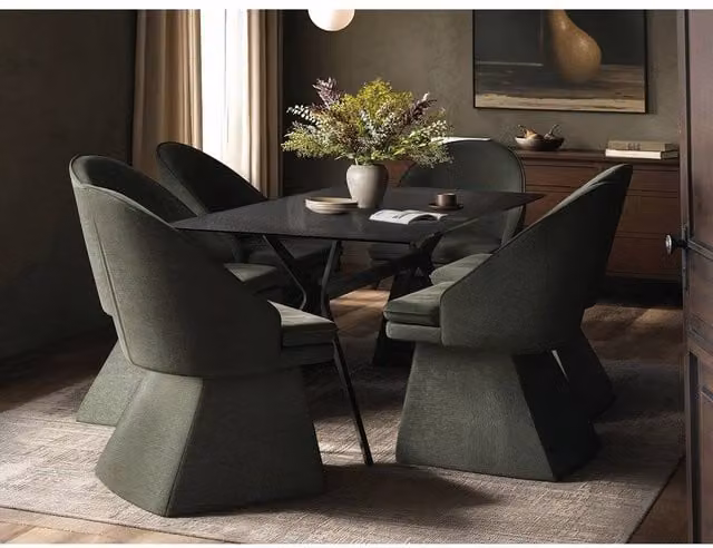 Solace+Co Emil Glass Dining Table and 6 Aiko Chairs Set in Khaki, W/D/H: 180 x 90 x 76 cm