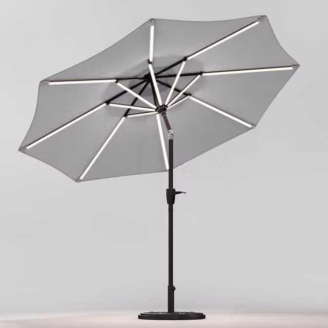 Lifeideas Solar LED Tubes Parasol with Flower Base in Light Grey