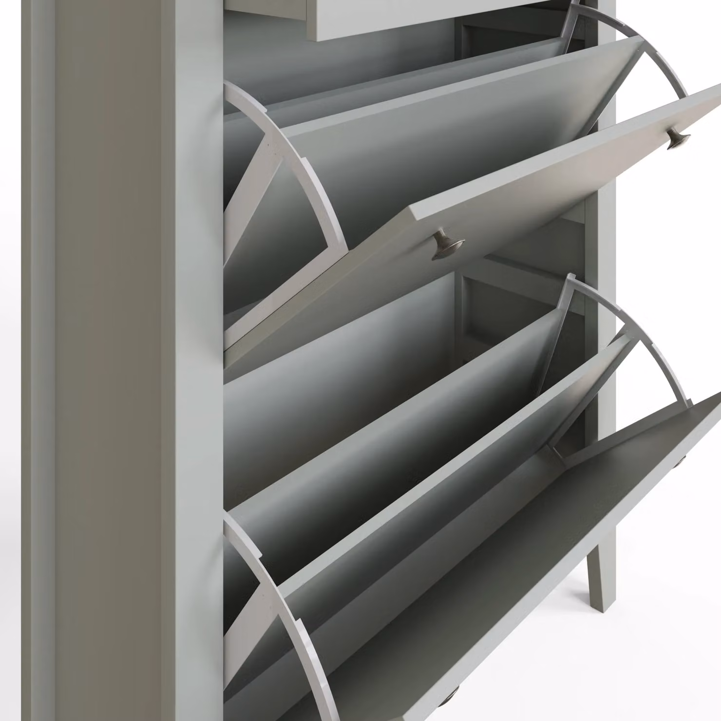 GFW Deluxe Two Tier Grey Shoe Cabinet with Tilting Compartments and Internal Drawers – 4
