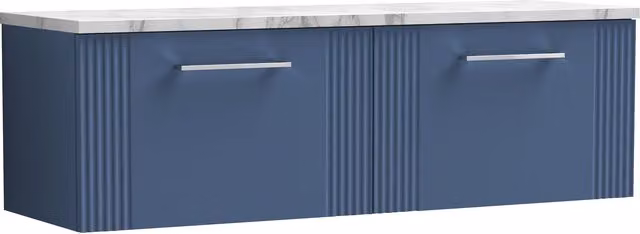 Balterley 2 Drawer Wall Hung Vanity Unit with Marble Laminate Worktop, Blue, Width: 120 cm