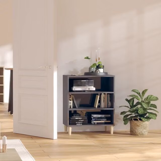 Berkfield Home High Gloss Grey Sideboard in Engineered Wood, W/D/H: 57 x 35 x 70 cm