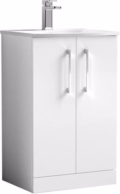 Balterley White Glossy Floor Standing Bathroom Vanity Unit with Rectangular Basin and Soft Close Doors – 1