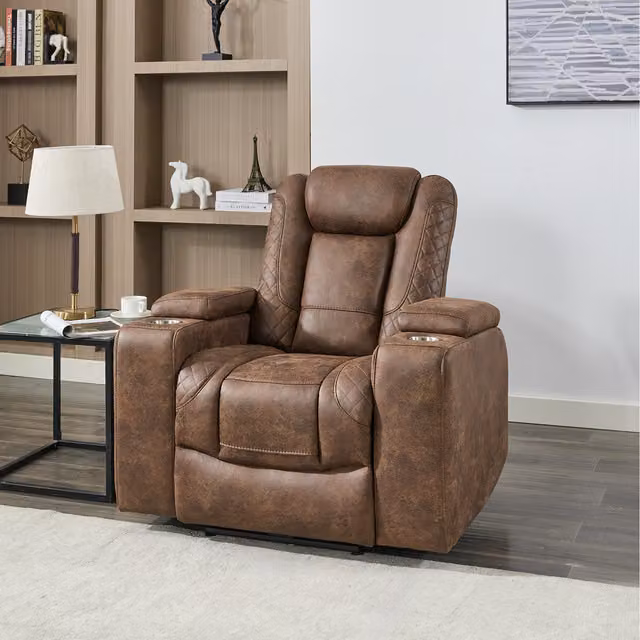 More4Homes Ashton Brown Fabric and Synthetic Leather 1 Seater Electric Recliner Chair