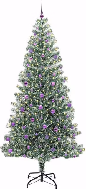 Berkfield Home Snow Flocked Artificial Christmas Tree with LED Lights, Green and White, Height: 240 cm – 1
