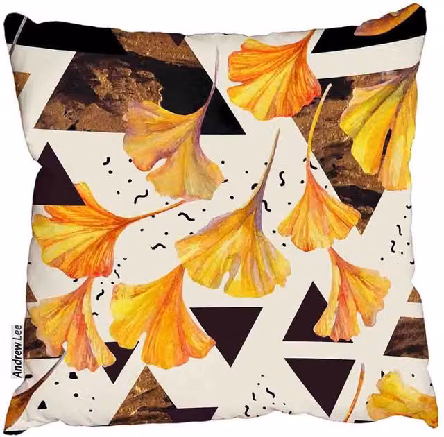 Andrew Lee Orange Autumn Watercolor Floral Square Cushion, W/D/H: 45 x 45 x 45 cm