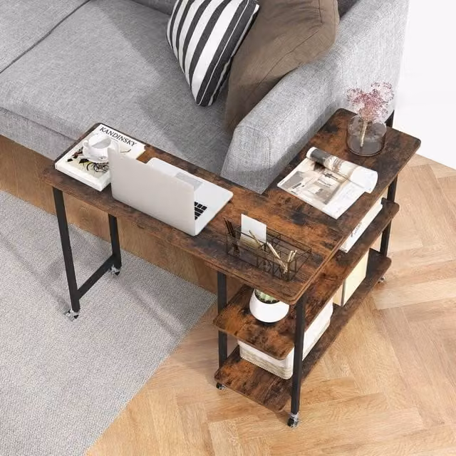 SPETLEK L-shaped Mobile Rotating Corner Computer Desk in Brown