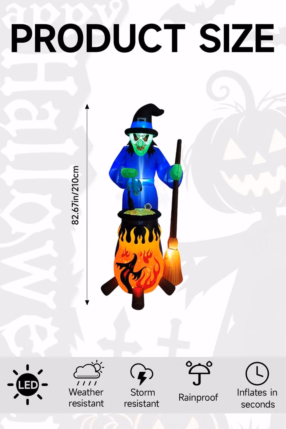 Living and Home 7ft Halloween Inflatable Witch Decoration with Built-in LED Lights in Multicolour – 4
