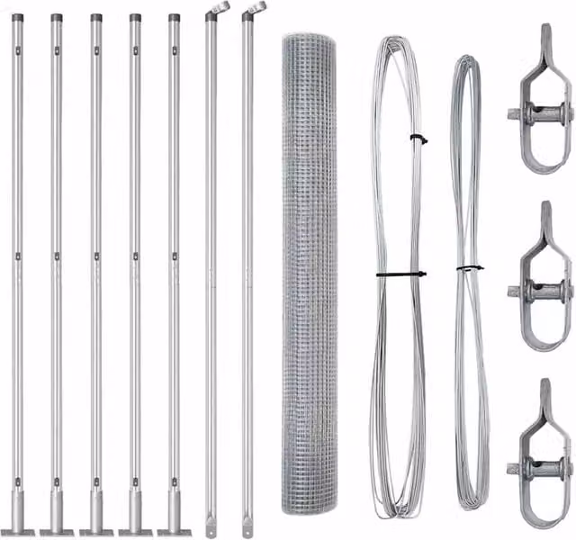 Berkfield Home Silver Galvanised Steel Welded Wire Fence with 7 Flanged Posts, W: 10 m, H: 0.8 m – 1