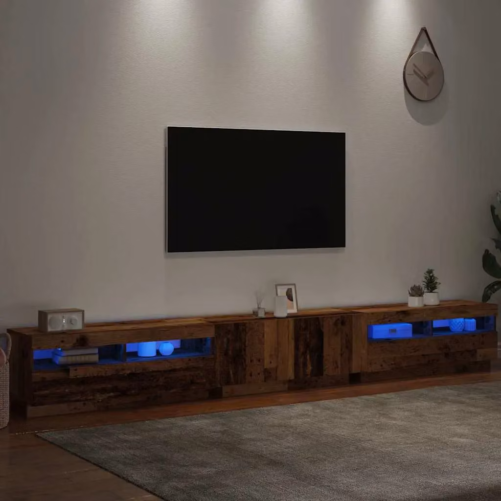 Berkfield Home Rustic Brown TV Cabinet with Integrated LED Lights and Media Compartments, W/D/H: 300 x 40 x 35 cm – 5