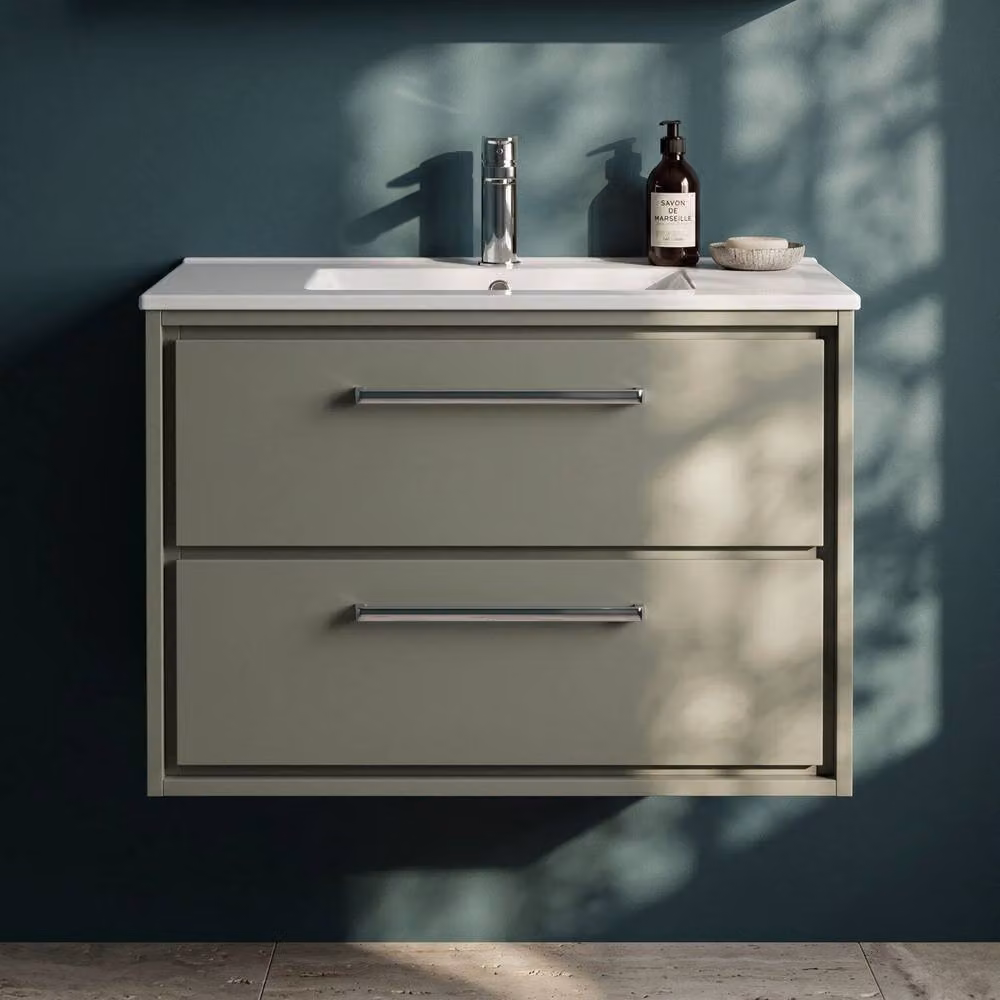 Balterley Modern Wall Hung Bathroom Vanity Unit with 2 Soft-Close Drawers, Green – 2