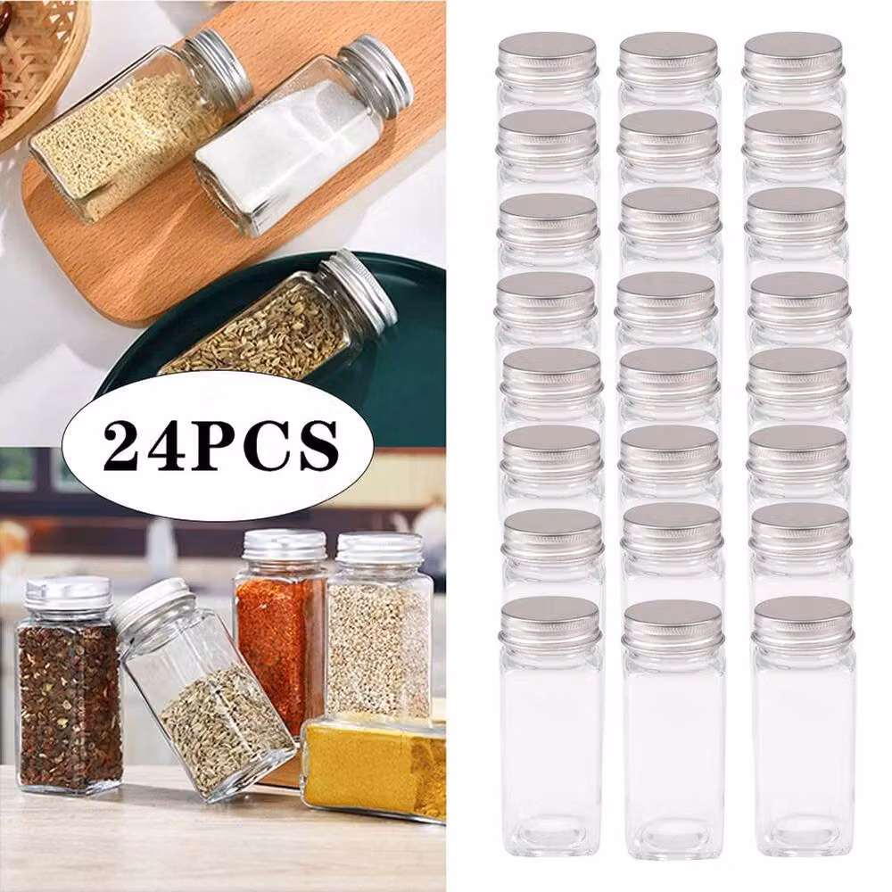 SPETLEK 24 Piece Transparent Glass Spice Jars with Lids, W: 100 cm, D: 15 cm, H: 15 cm – 2