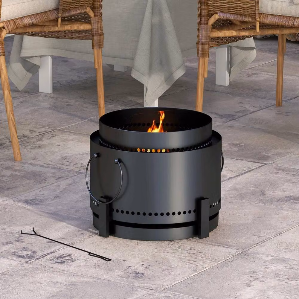 NESTLUNE Black Metal Smokeless Wood Burning Firepit Fire Bowl W/D/H: 100 x 15 x 37 cm – 3