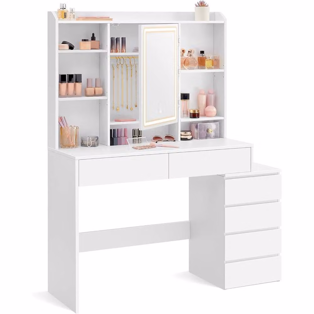 The Bazaarist Modern Hollywood LED Vanity Dressing Table in White, W/D/H: 117.5 x 145 x 60 cm – 2