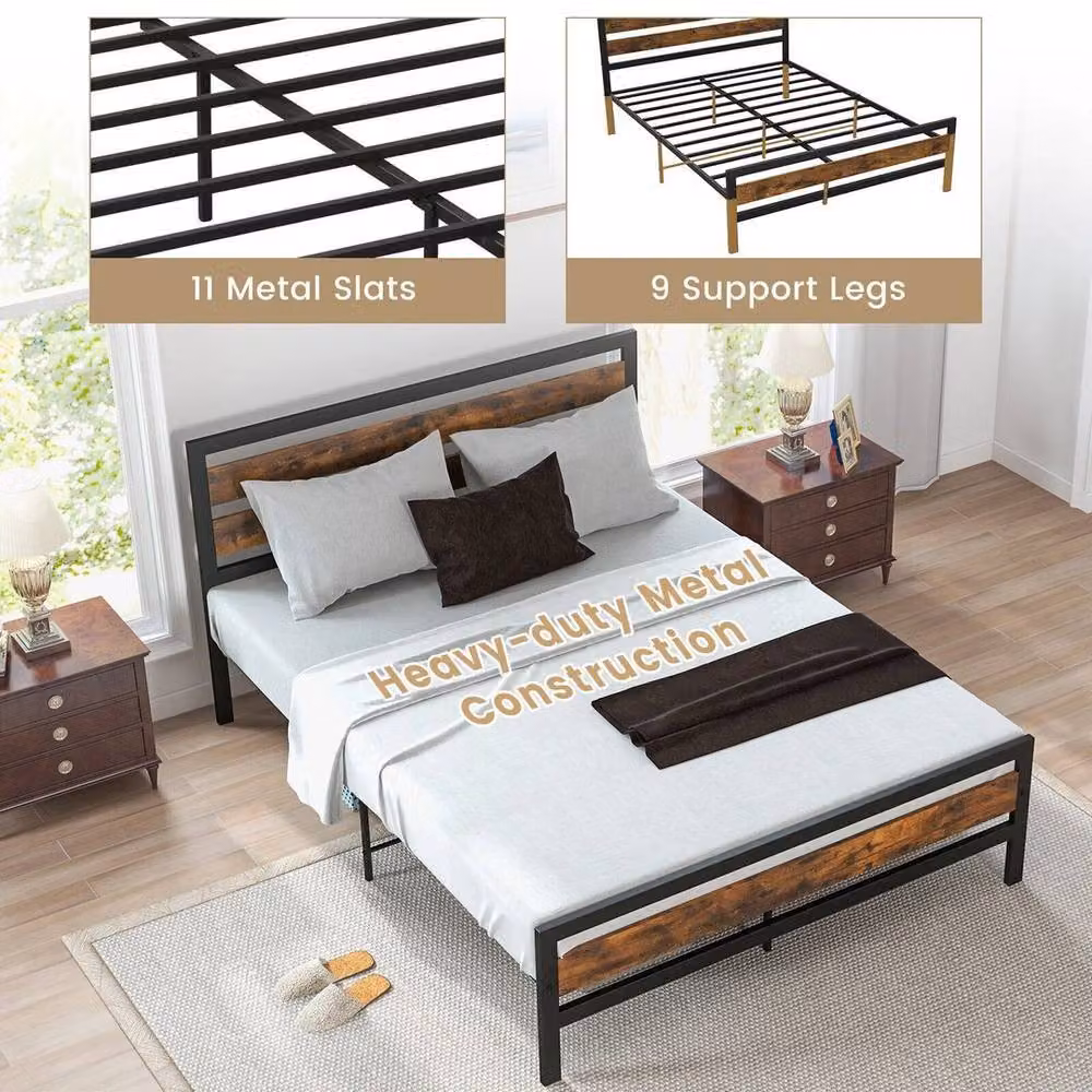 FLAVORA King Metal and Wood Bed Frame with Storage Drawers in Black, 160 x 200 cm – 5
