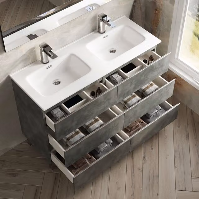 Banyetti Vatilla 1200mm Floorstanding Vanity Unit with Athena Basin, Cemento Grey – 1