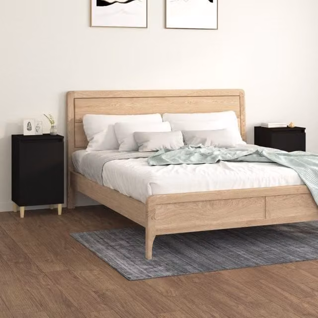 Berkfield Home Set of 2 Black Bedside Cabinets in Engineered Wood, W/D/H: 40 x 35 x 70 cm – 1