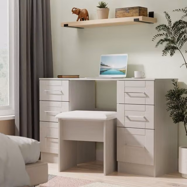 2 U Ripon Ready Assembled 6 Drawer Kneehole Desk in Light Grey