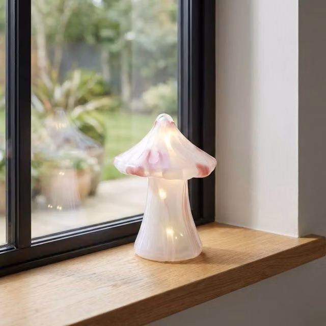 Garden Greatness Light Up Glass Toadstool Tabletop Decoration in Brown