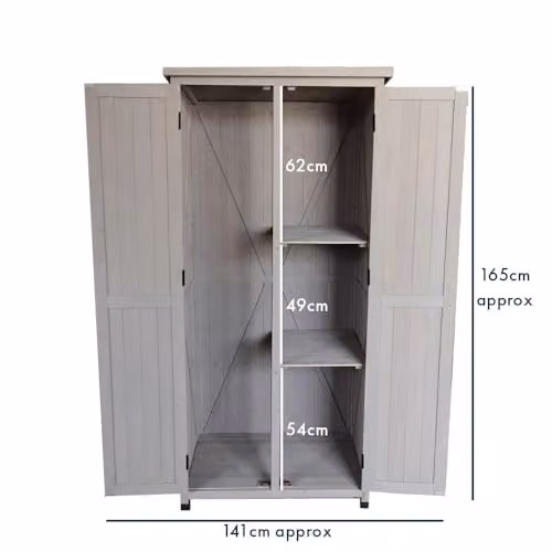 AIRWAVE Grey Spruce Wood Garden Storage Tool Shed with Internal Shelves and Hinged Doors, W/D/H: 51.5 x 85.0 x 183.0 cm – 2