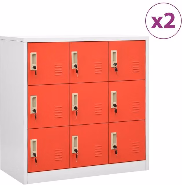 Berkfield Home Set of 2 Metal Locker Cabinets in Light Grey and Red, W/D/H: 90 x 45 x 92.5 cm – 1