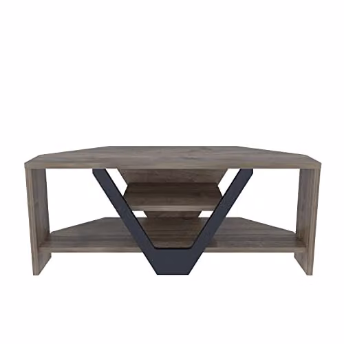 DECOROTIKA Karin Corner TV Stand and Media Console, Walnut and Black, W: 90 cm, D: 35 cm, H: 38 cm