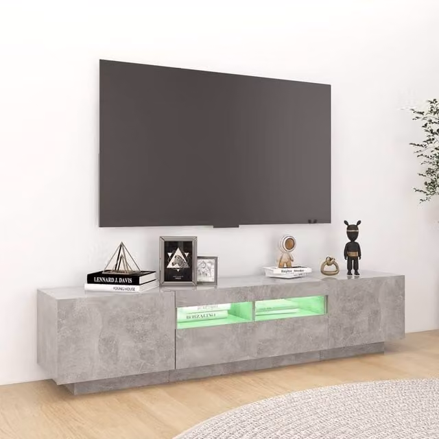 Berkfield Home Modern TV Cabinet with LED Lights in Concrete Grey, W: 180 cm, D: 35 cm, H: 40 cm – 1