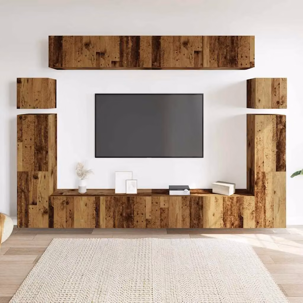Berkfield Home 8 Piece Wall-mounted Classic TV Cabinet Set in Brown Engineered Wood – 2
