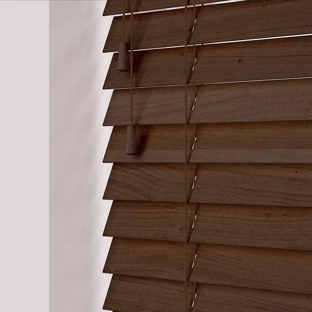 NewEdgeBlinds Wooden Venetian Blinds with Cord in Burnt Dark Oak, Width: 180 cm