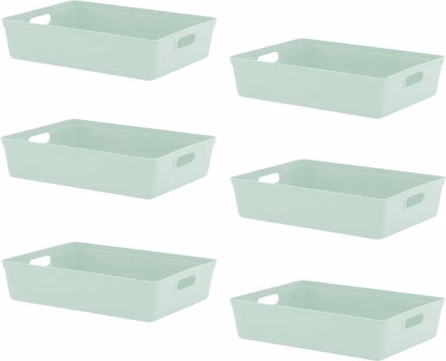 Simpa Set of 6 Plastic Studio Organiser Trays with Handles, 6L, Green