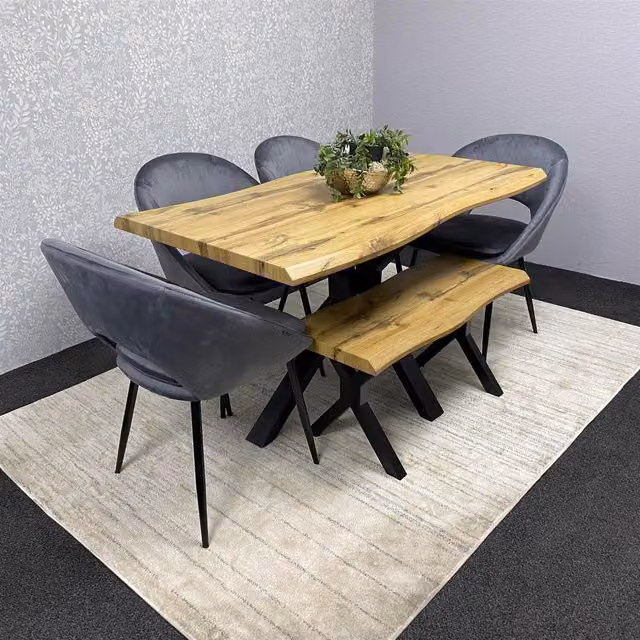 Kosy Koala Modern Rectangular Dining Table Set with Bench and Chairs in Grey and Brown