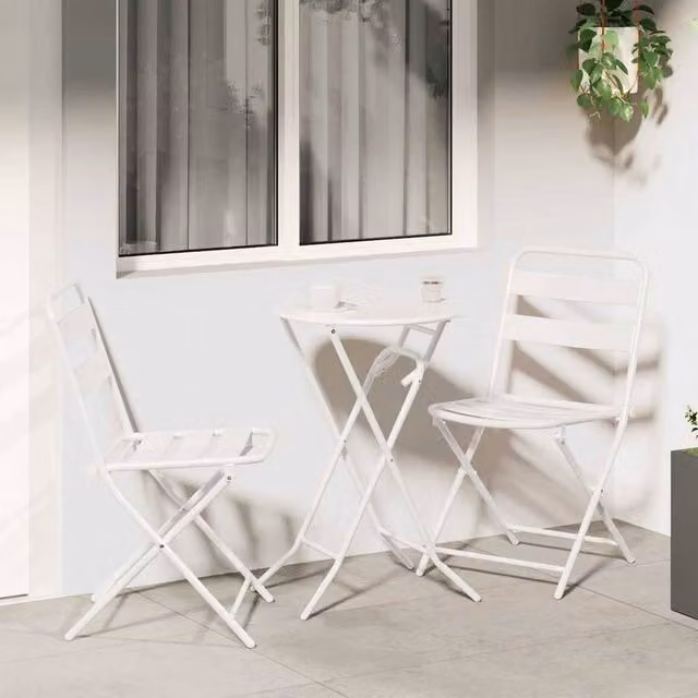 Berkfield Home 3 Piece Folding Bistro Set in White Powder Coated Steel