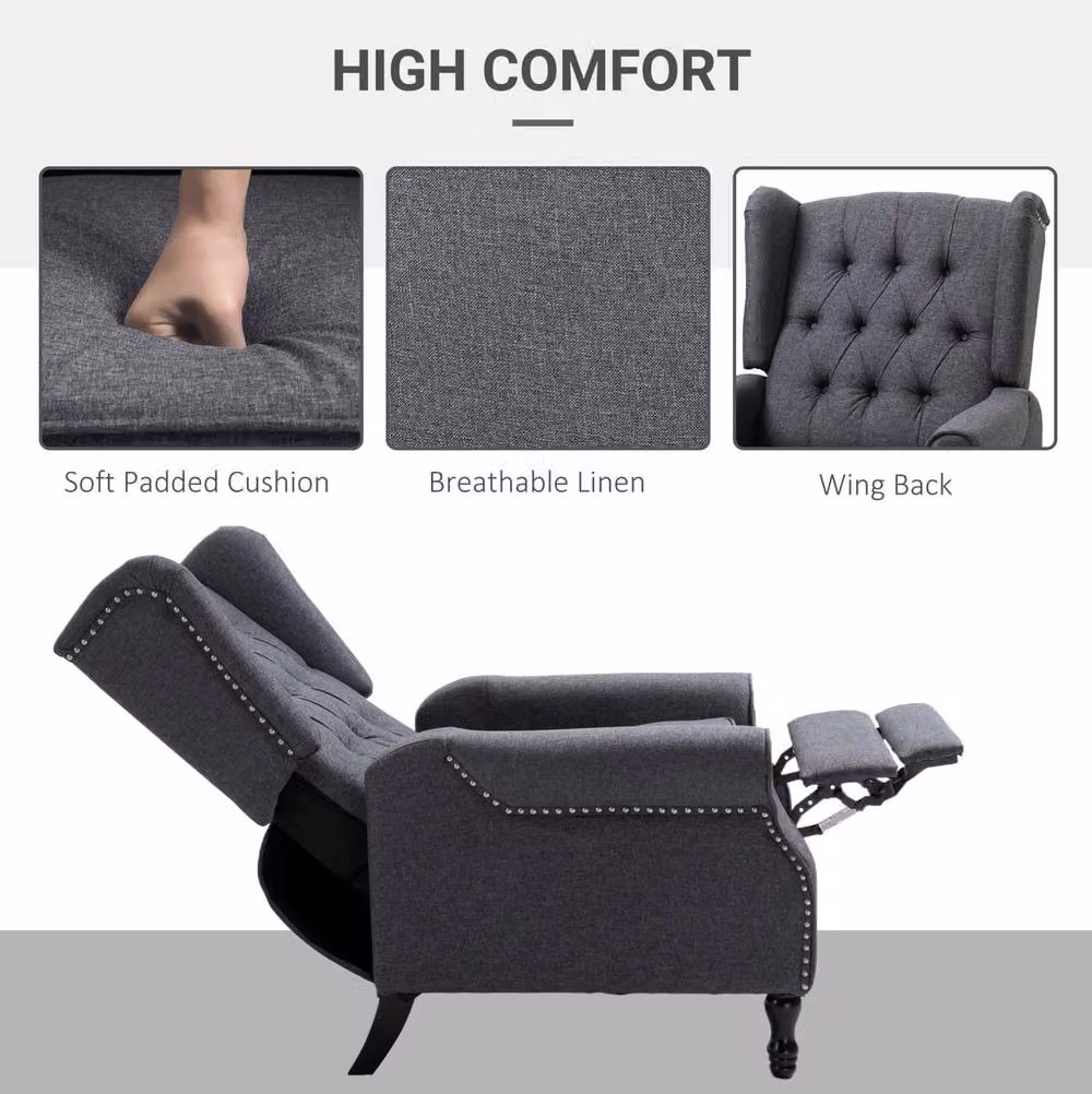 STILVORA Grey Fabric Recliner Armchair with Integrated Ottoman and Solid Wood Frame – 5