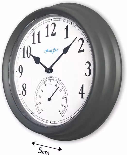 Pololio Round Analog Wall Clock with Thermometer in Dark Grey and Yellow