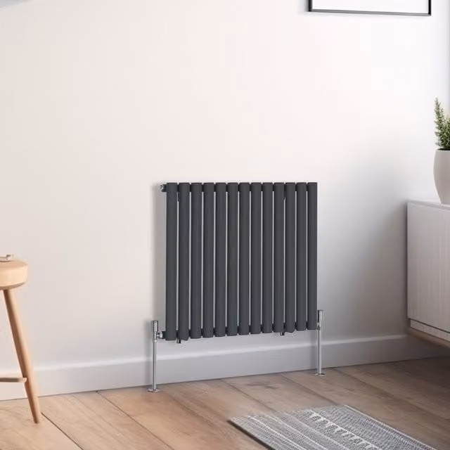 Right Radiators Oval Single Panel Horizontal Radiator in Anthracite Grey, Height: 60.0 cm, Width: 76.7 cm