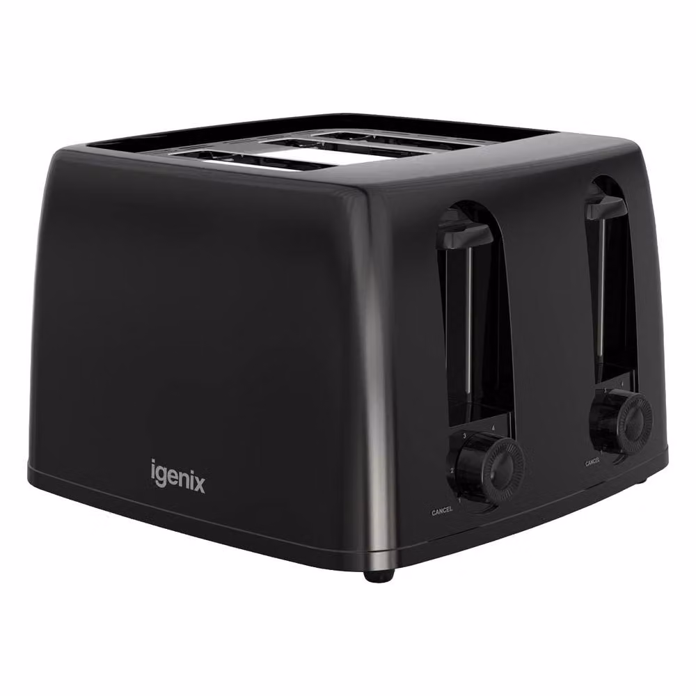 Igenix 4 Slice Toaster, 1300W, Black – 2