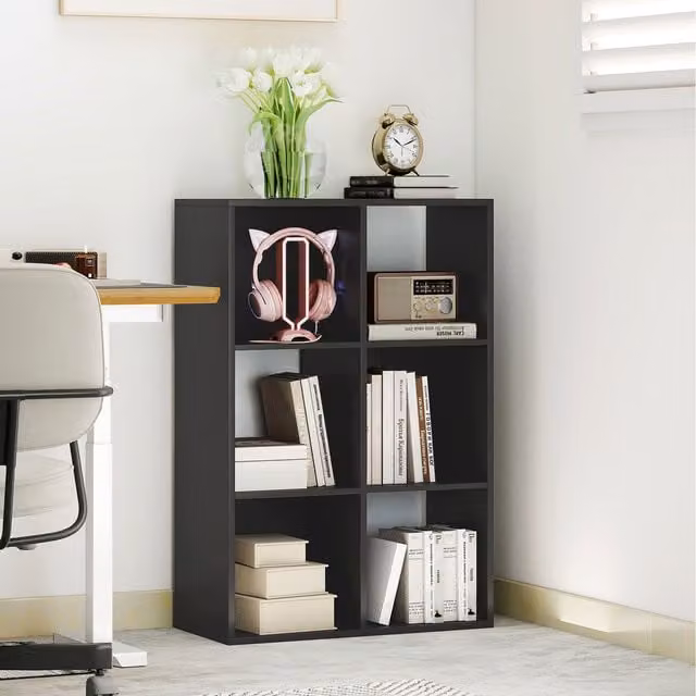 HOMCOM Modern Black Wood Storage Cabinet Bookcase with Internal Shelves and Doors