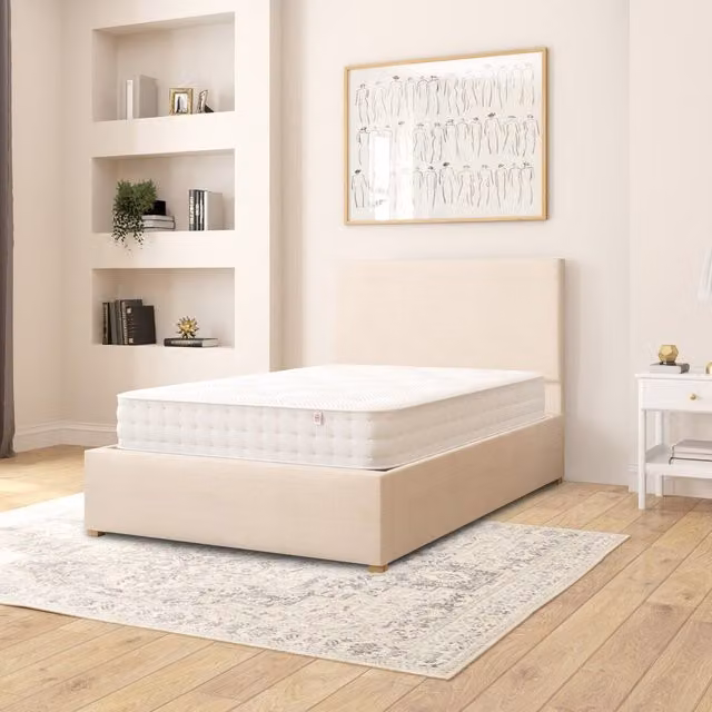 Aspire Modern Upholstered Fabric Ottoman Storage Bed in Beige and Yellow, 120 x 200 cm
