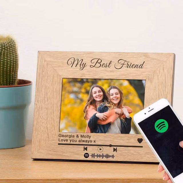 Uniqueful Personalised Special Song Wood Picture Frame, Brown, W/D/H: 10 x 15 x 1.7 cm
