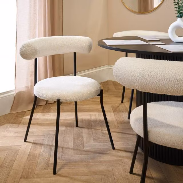 OHS Modern Boucle Accent Dining Chair with Padded Seat and Metal Legs in White – 1